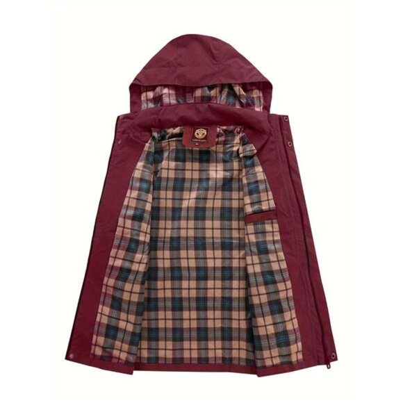 NWT Men's Burgundy Plaid Lined Hooded Jacket | Windbreaker Coat - Picture 4 of 10